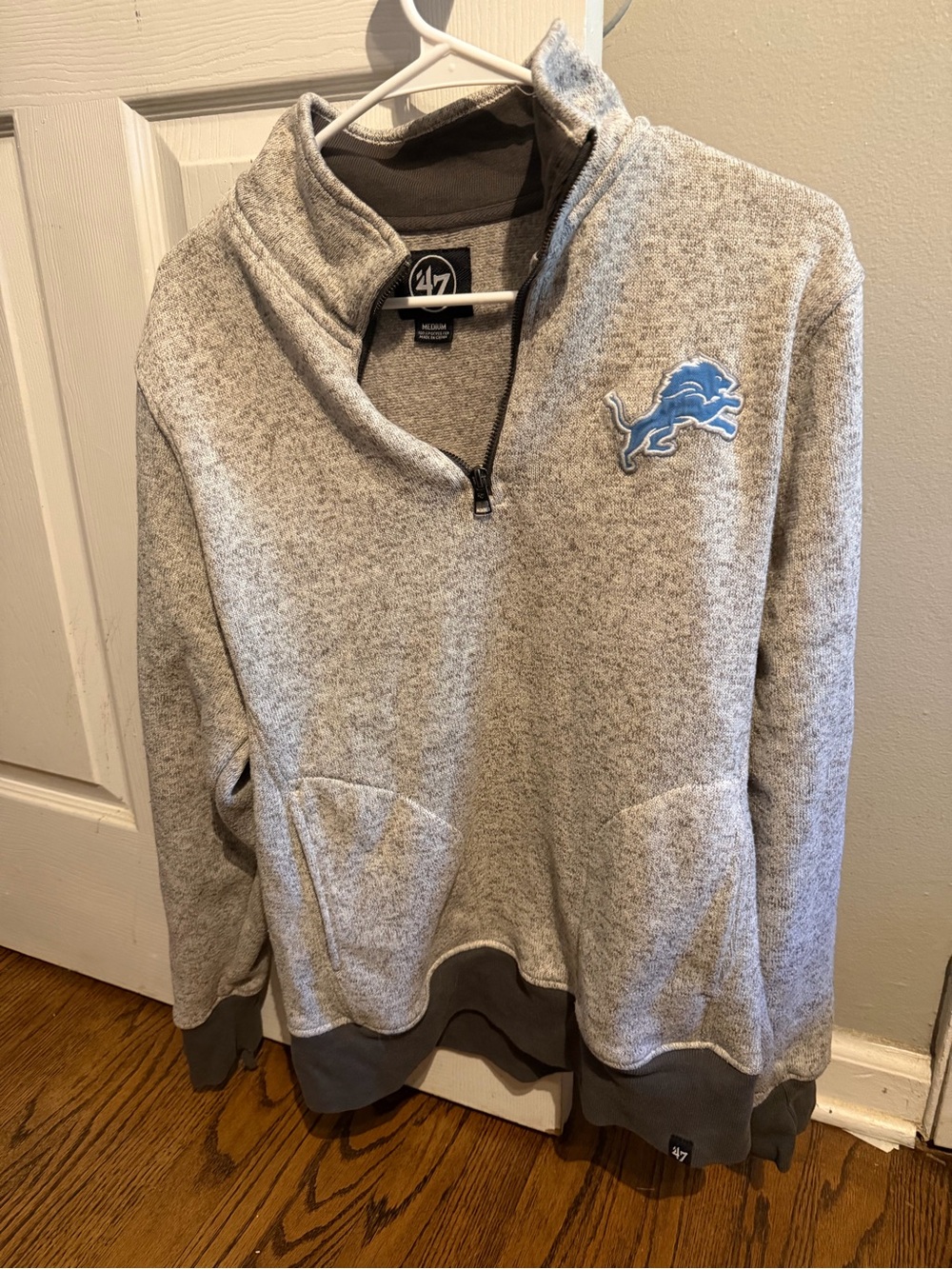 47 Men's Light Gray Detroit Lions Half-Zip Pullover with Blue Logo